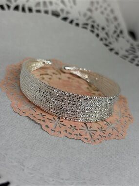 925 Sterling Silver Stacked Wire Textured Cuff Bracelet Minimalist Glam